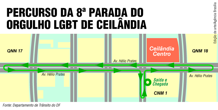 Mapa do percurso da parada LGBT de Ceilândia