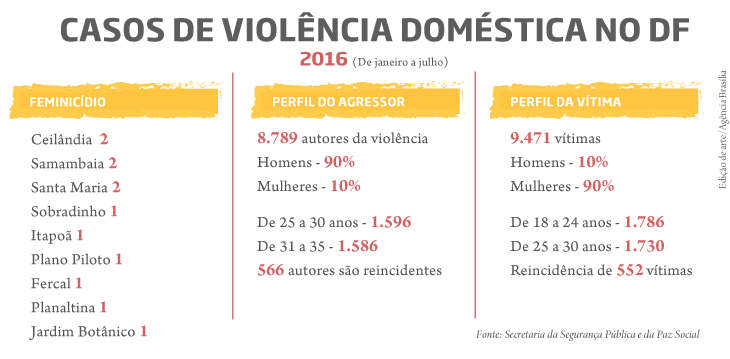 Casos de violência doméstica em Brasília em 2016