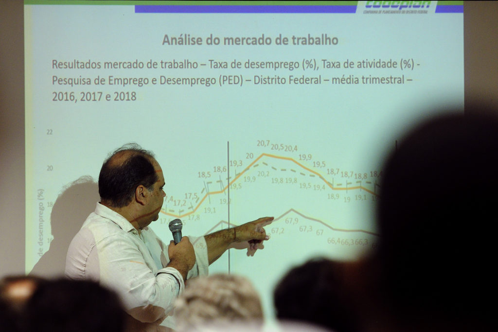 O diretor de Estudos e Pesquisas SocioeconÃ´micas, da Codeplan, Bruno de Oliveira Cruz, apresentou os nÃºmeros do Idecon-DF.