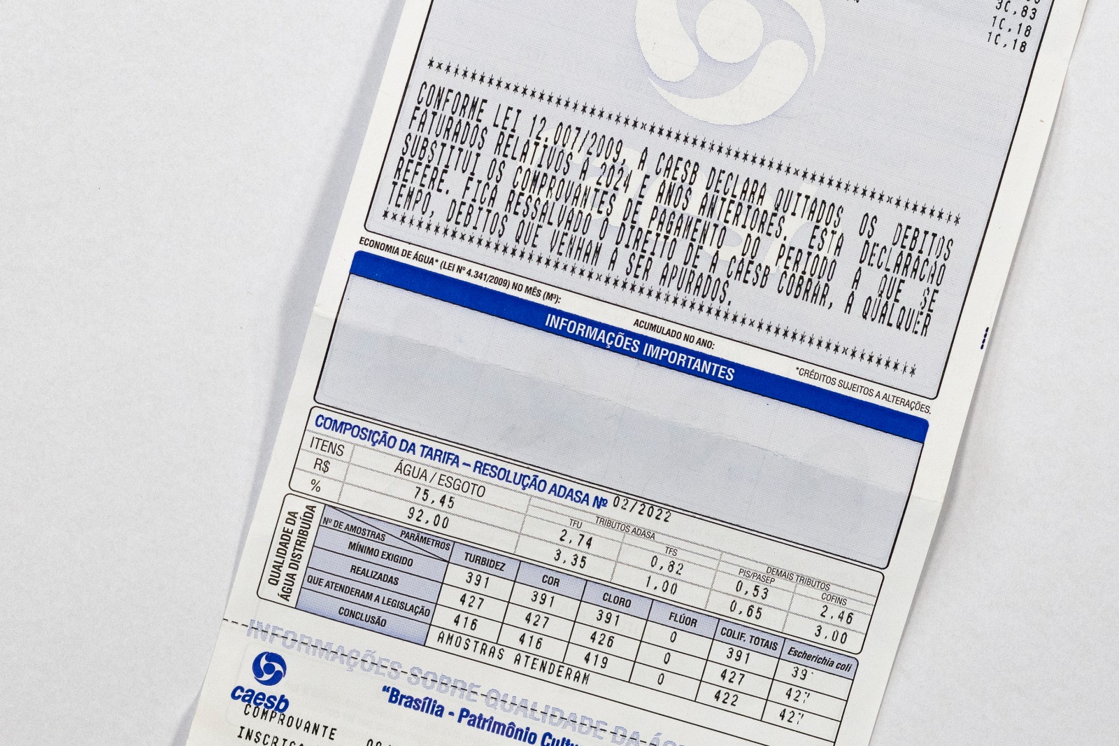 Declaração de quitação anual da conta de água será enviada a mais de 500 mil clientes