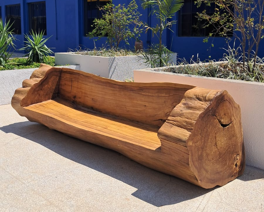 Servidores transformam pedaços de troncos em peças únicas em marcenaria da Novacap