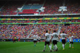 Time de futebol da Alemanha comemora gol em jogo da Olimpíada no Mané Garrincha
