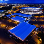 Imagem aérea da estrutura montada para receber o 8º Fórum Mundial da Água em Brasília, que ocorre entre os dias 18 e 23 de março, no Centro de Convenções Ulysses Guimarães e no Estádio Nacional de Brasília Mané Garrincha.