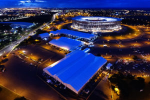 Imagem aérea da estrutura montada para receber o 8º Fórum Mundial da Água em Brasília, que ocorre entre os dias 18 e 23 de março, no Centro de Convenções Ulysses Guimarães e no Estádio Nacional de Brasília Mané Garrincha.