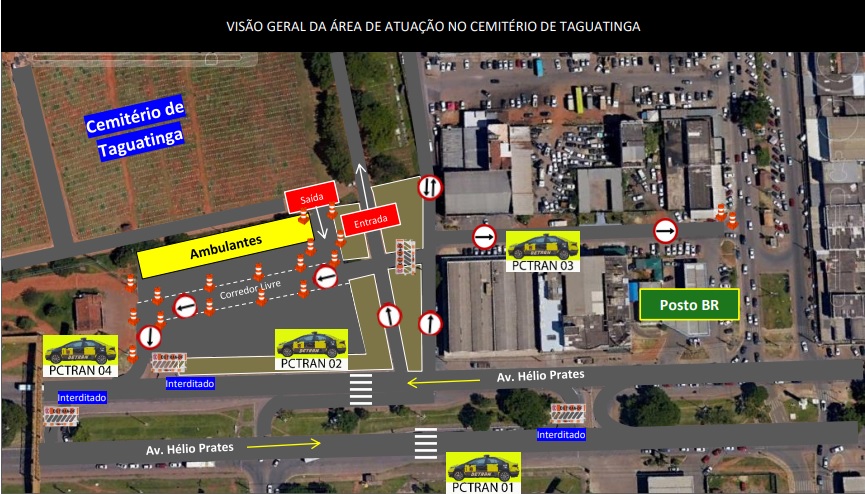 No cemitério de Taguatinga, a circulação de veículos será em sentido único | Reprodução: Detran-DF